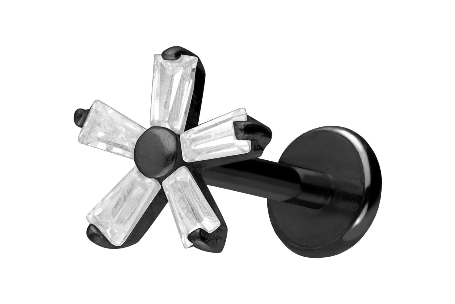 Titan Labret Piercing mit Push Fit KRISTALLBLUME